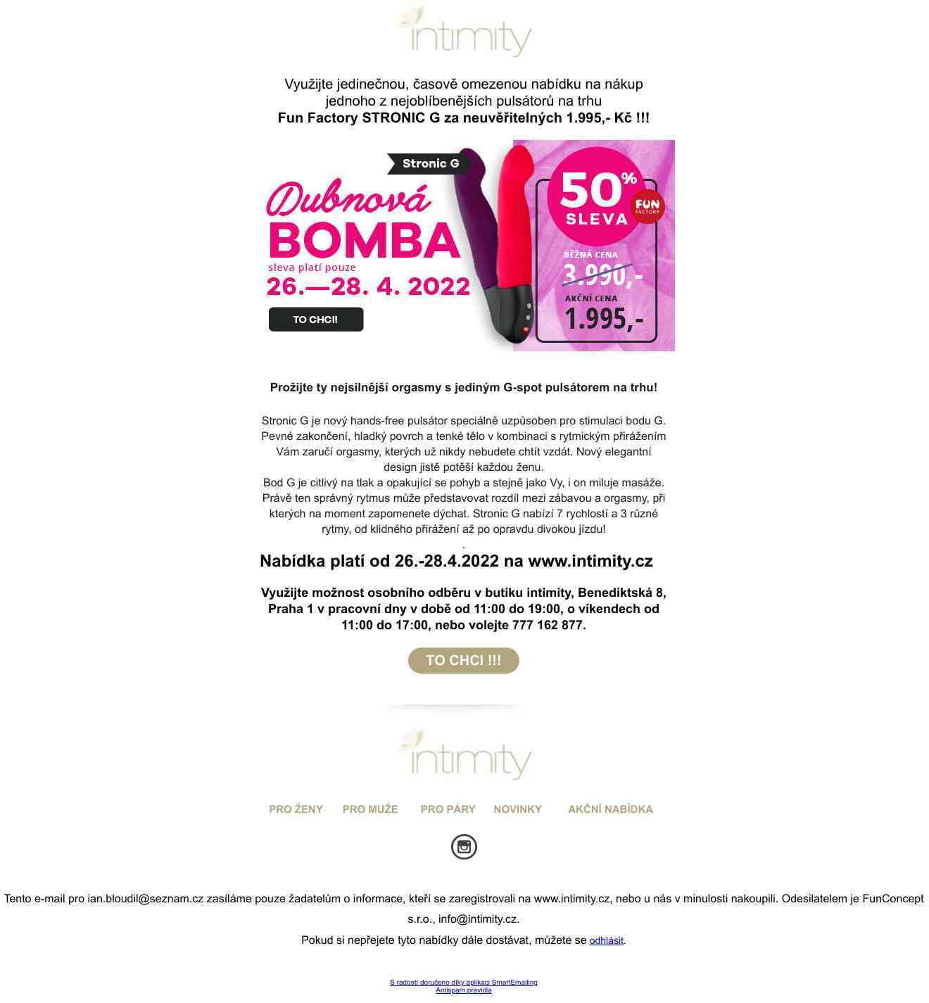 Dubnová bomba - Fun Factory Stronic G se slevou 50% za pouhých 1.995,- Kč