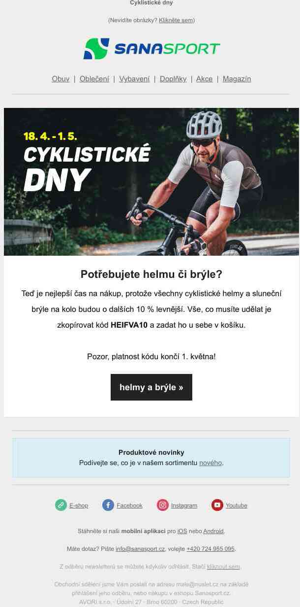 Zlevněte si helmy a brýle na kolo o dalších 10 %