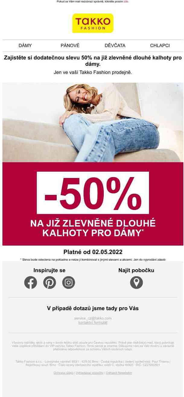 50% na již zlevněné dlouhé kalhoty pro dámy