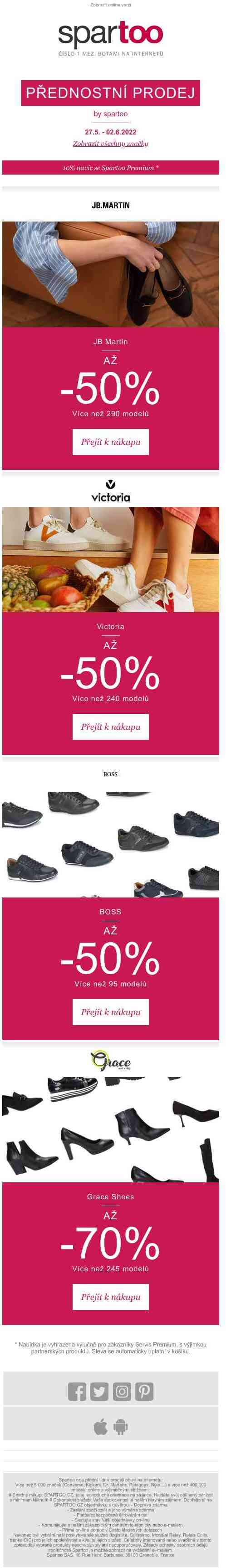 Zase nemáte co na sebe? Využijte akce až -50% na JB Martin, Victoria, Boss a Grace Shoes s doručením zdarma