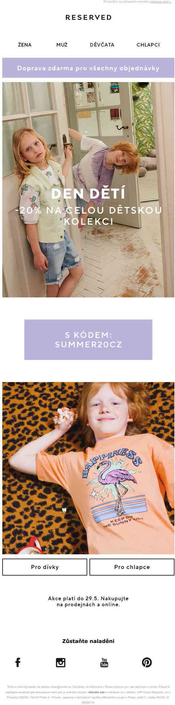 🎈 S kódem: SUMMER20CZ 20% sleva na celou dětskou kolekci