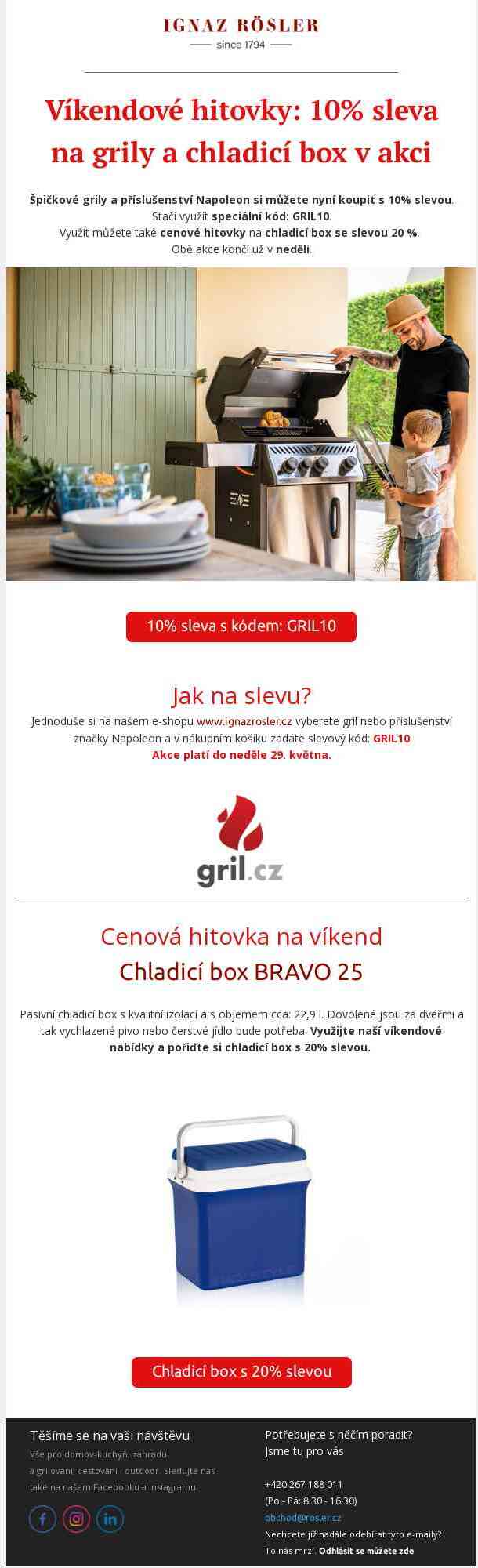 Víkendové hitovky: 10% sleva na grily a chladicí box v akci