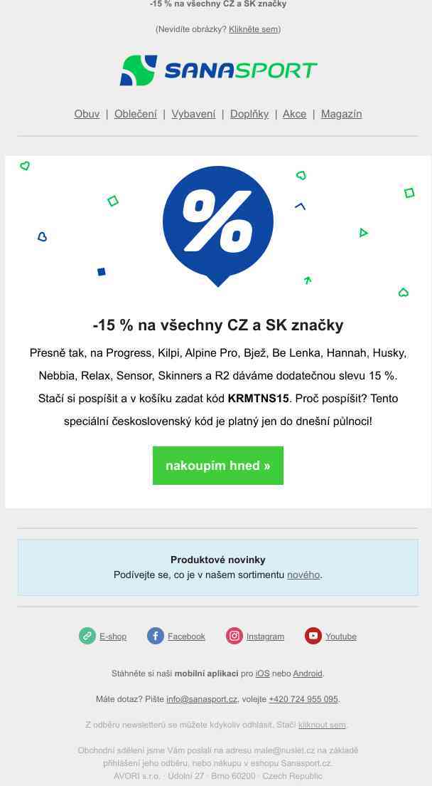 České a slovenské značky se slevou 15 %