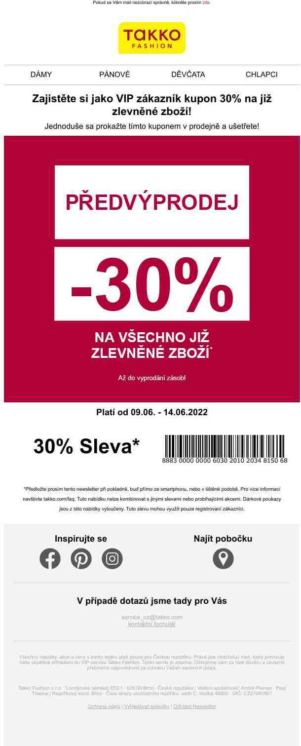 30% na již zlevněné zboží!