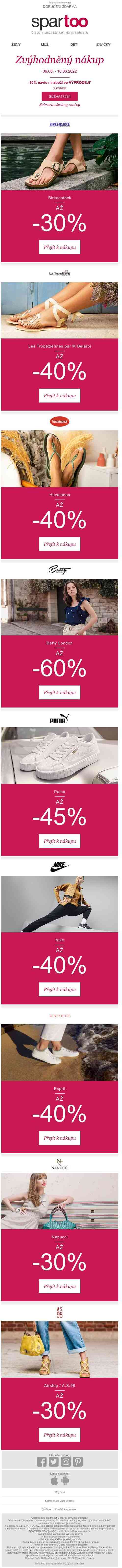 Bezplatné doručení, doprodej zásob: Slevy až -60% a-10% navíc na Birkenstock, Les Tropéziennes par M Belarbi, Havaianas, Betty London, Puma, Nike, Esprit, Nanucci a Airstep / A.S.98: Extra akce s doručením zdarma!