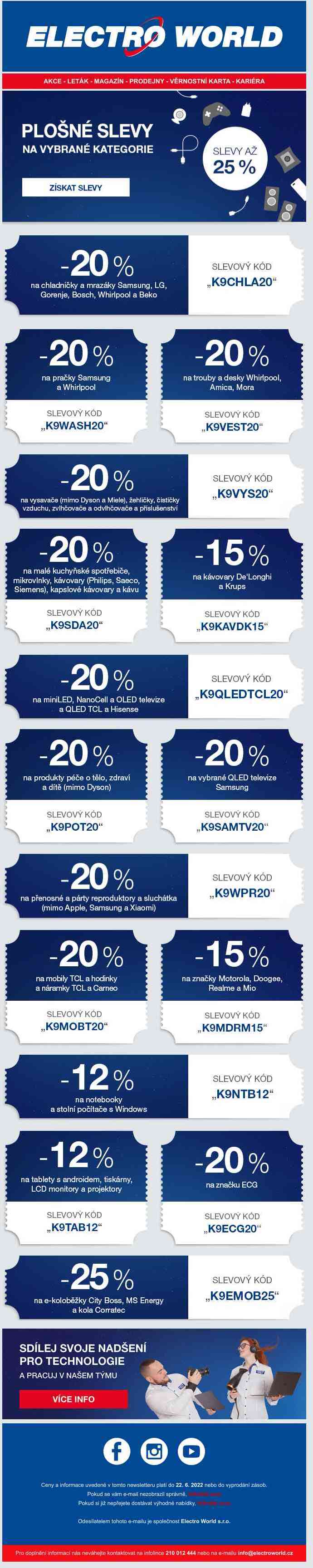 Výhodné dodatečné slevy až 25 % na vybrané kategorie a značky, vybírejte.