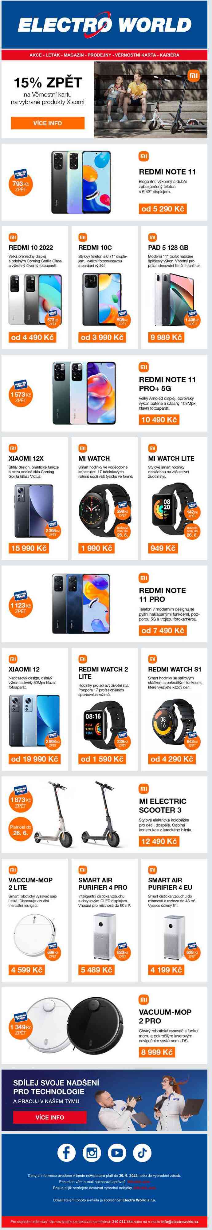 Xiaomi týden - 15 % zpět na Věrnostní kartu z ceny vybraných produktů.