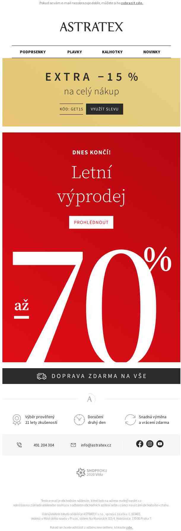 Poslední hodiny letního výprodeje, dalších −15 % na celý nákup a doprava zdarma.