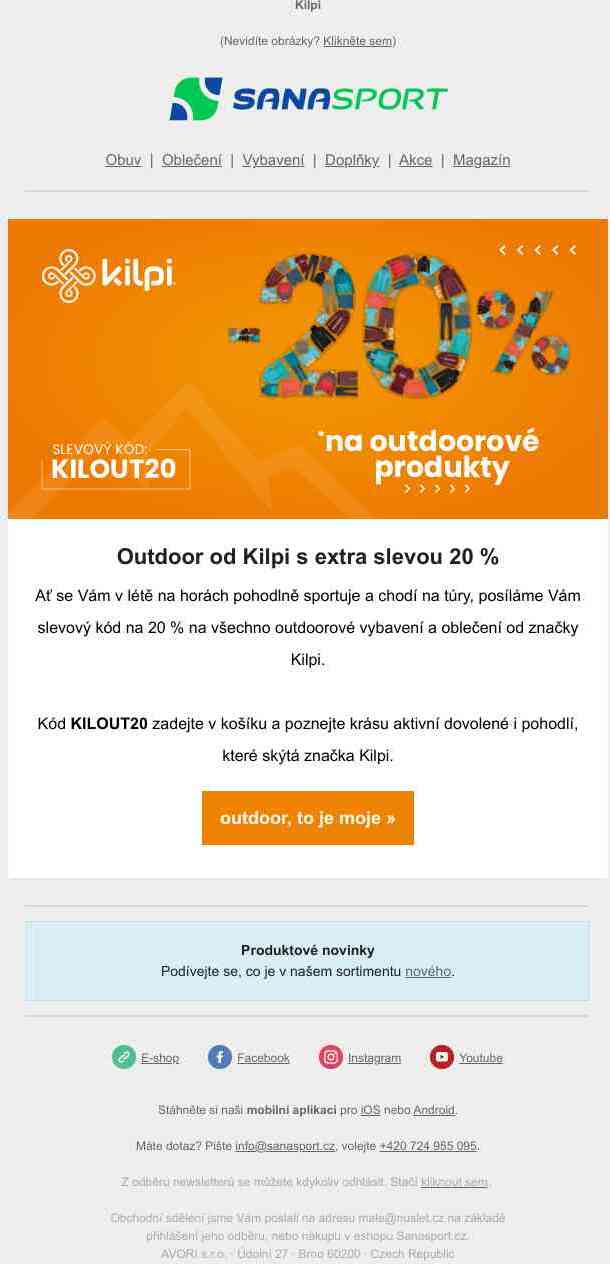 Outdoorová výbava od Kilpi bude o 20 % levnější