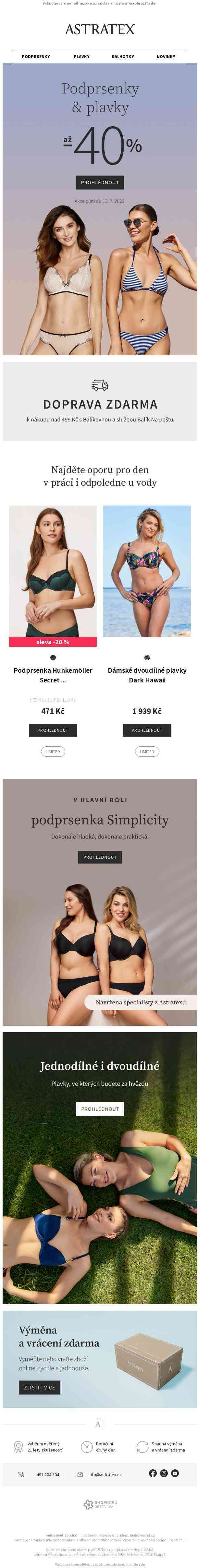 Vaše nejoblíbenější! Podprsenky i plavky až o 40 % levnější!