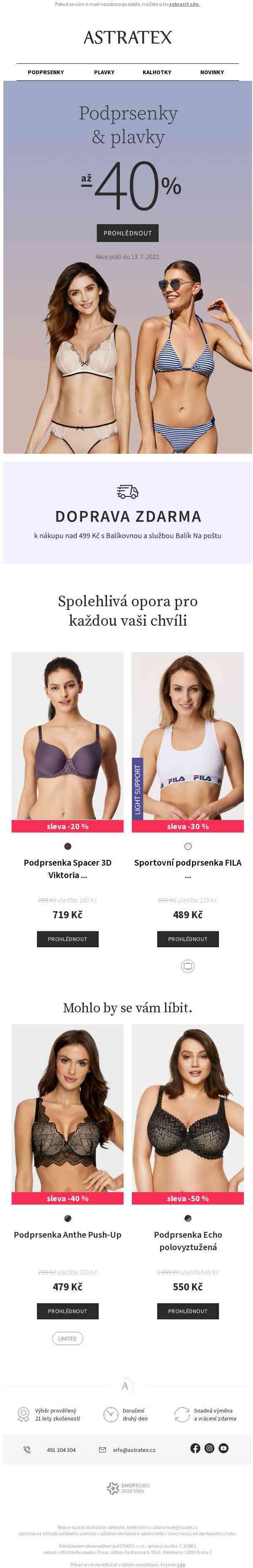 Až −40 % na podprsenky i plavky a doprava zdarma.