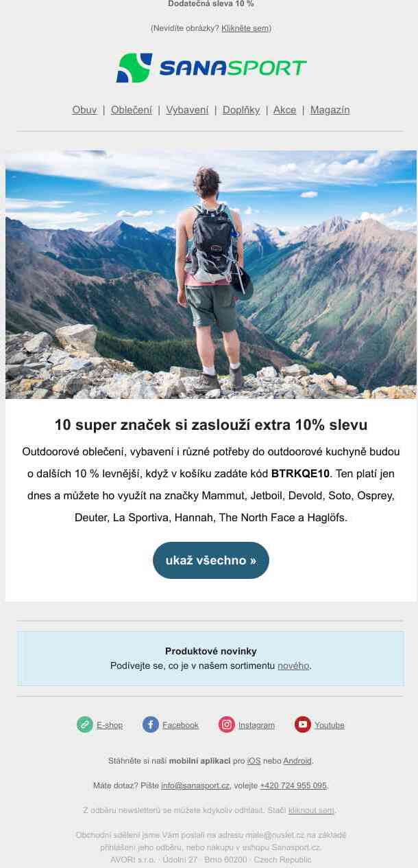 Jen dnes platí extra sleva na 10 outdoor značek