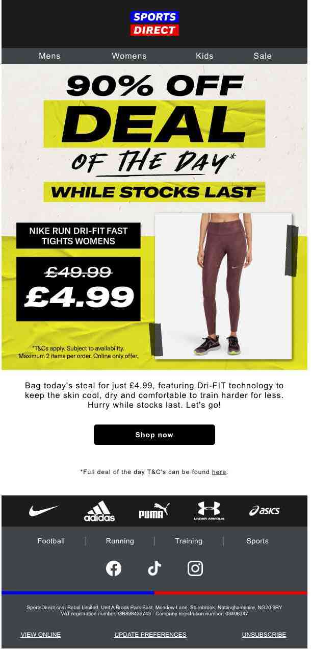 90% off Nike daily deal NOW £4.99 😱