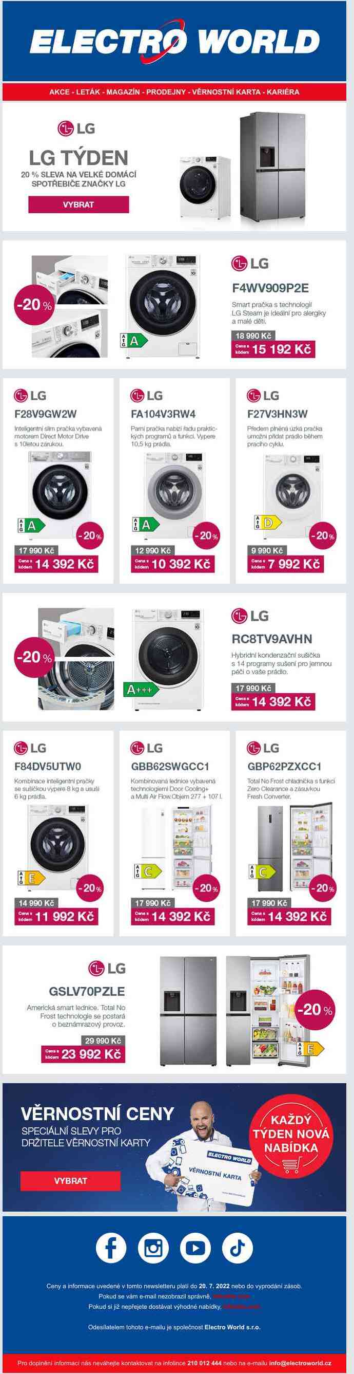 LG týden - Dodatečná 20% sleva na velké domácí spotřebiče LG.