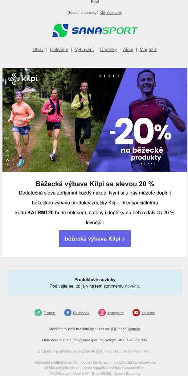 Dodatečná sleva 20 % na běžecké oblečení a výbavu Kilpi