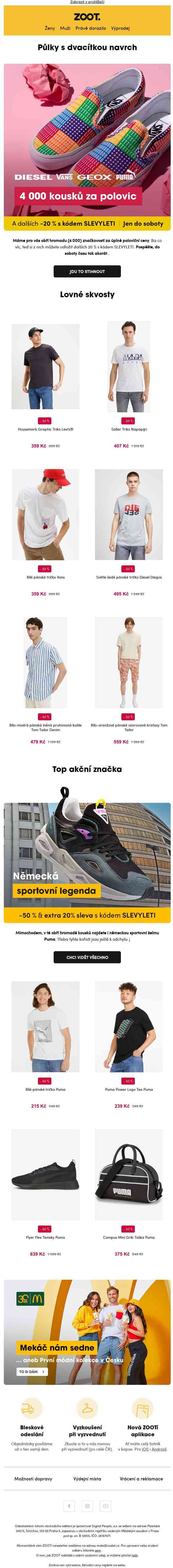 Všechno za ½ ceny + dalších 20 % dolů 😎