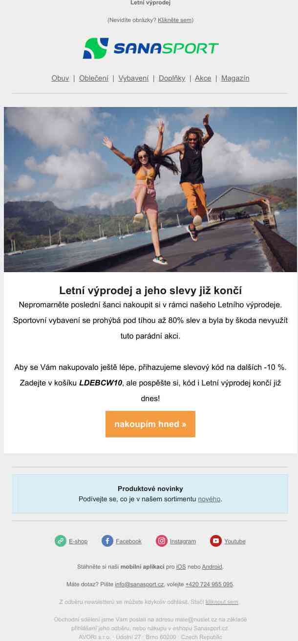 Letní výprodej končí již dnes, posíláme dalších -10 %