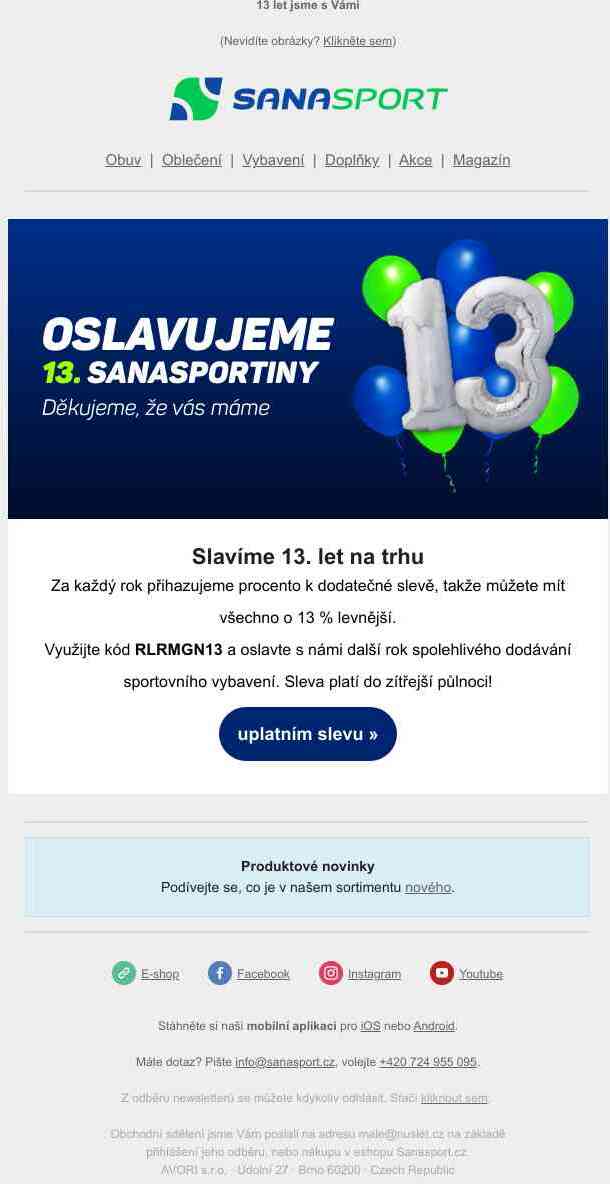 Oslavte s námi 13. narozeniny 13 % slevou na vše