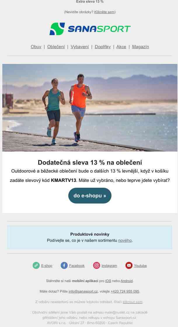 -13 % na outdoorové a běžecké oblečení