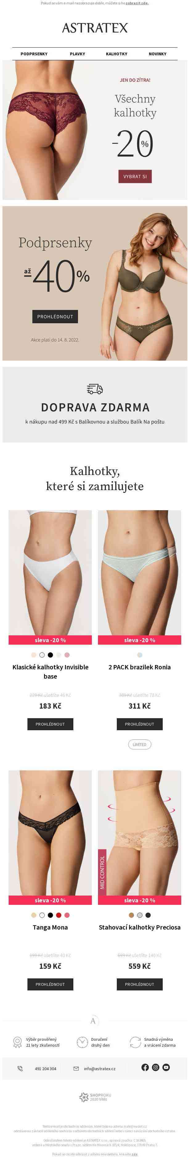 Všechny kalhotky o 20 % levnější a doprava zdarma!