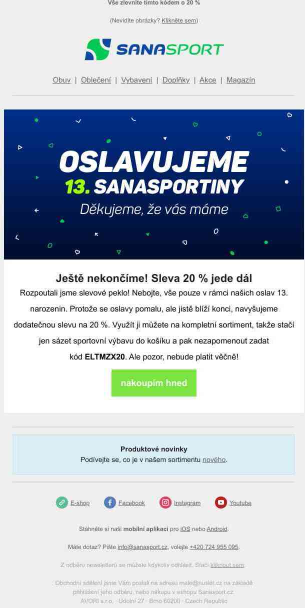 I dnes můžete nakupovat se slevou 20 % na všechno