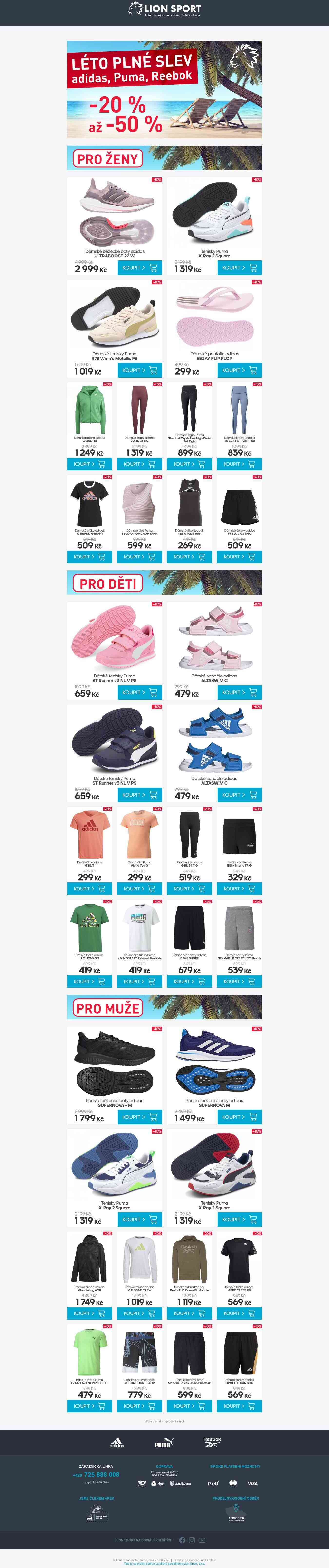 Léto plné slev - adidas, Puma, Reebok -20 % až -50 %