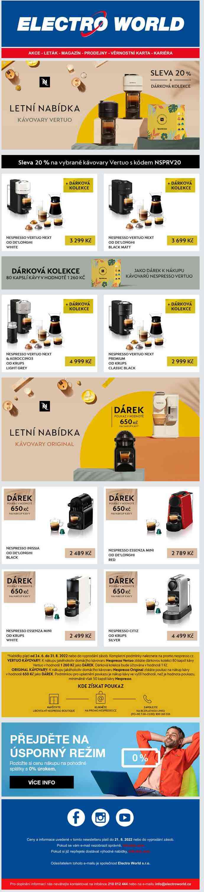 Nespresso Vertuo - dodatečná 20% sleva a 80 kapslí kávy jako dárek.