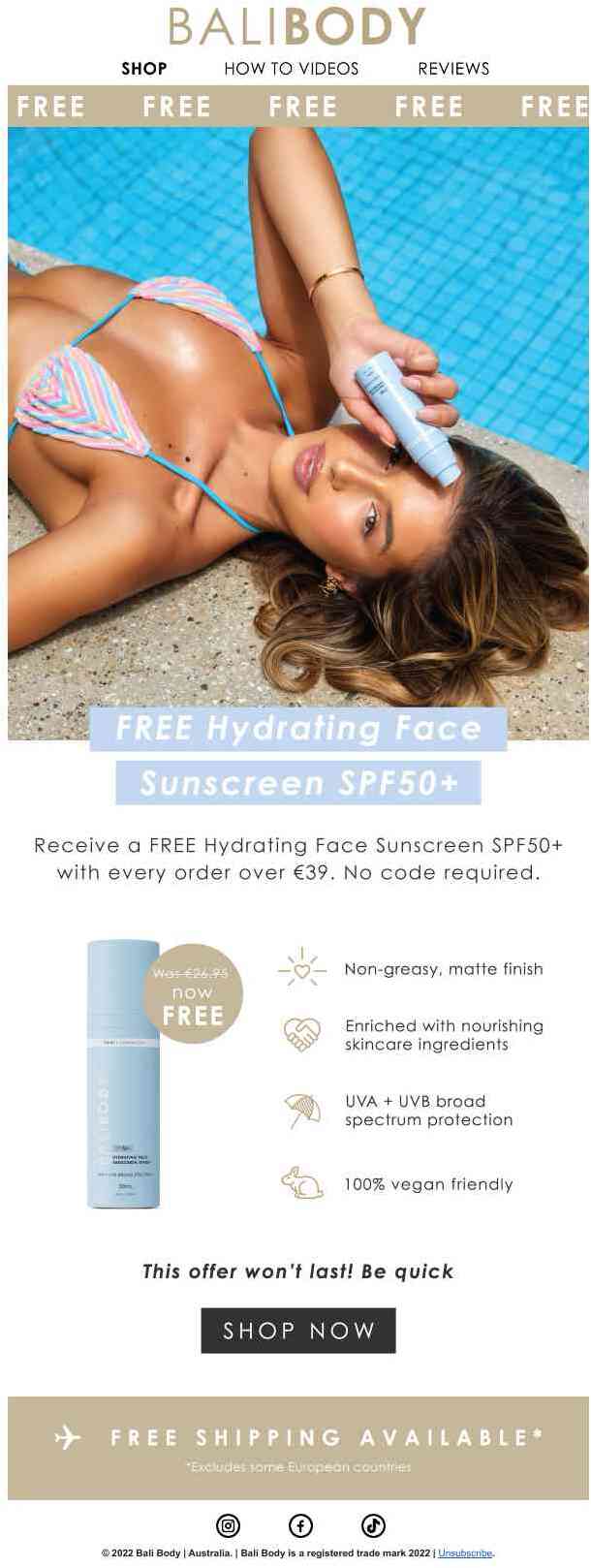 FREE Face Sunscreen SPF50+ 😍