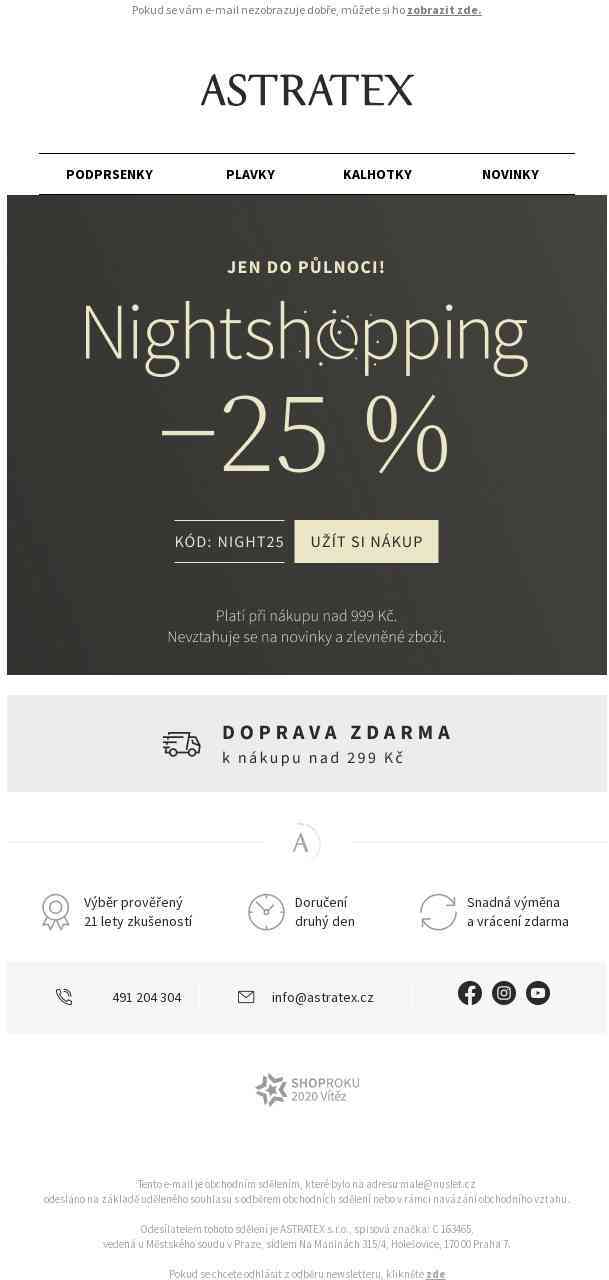 Do půlnoci! NIGHTSHOPPING sleva 25 % a doprava zdarma na vše.