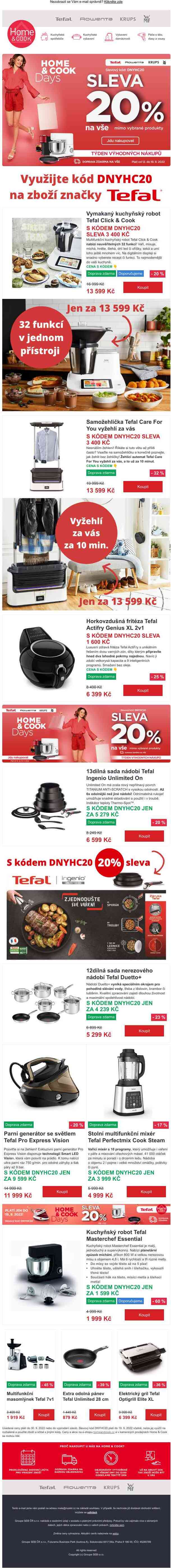 20% sleva na vše od Tefalu