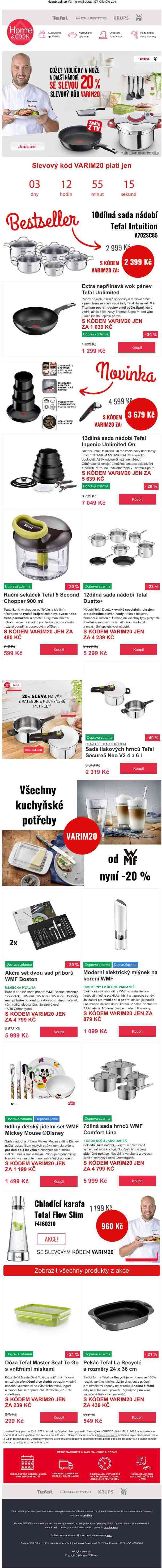 20% sleva na nádobí Tefal a WMF