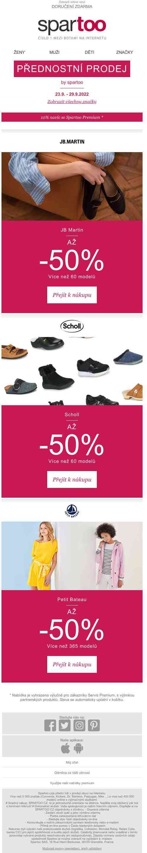 Výjimečná příležitost! Slevy až -50% na JB Martin, Scholl a Petit Bateau s doručením zdarma