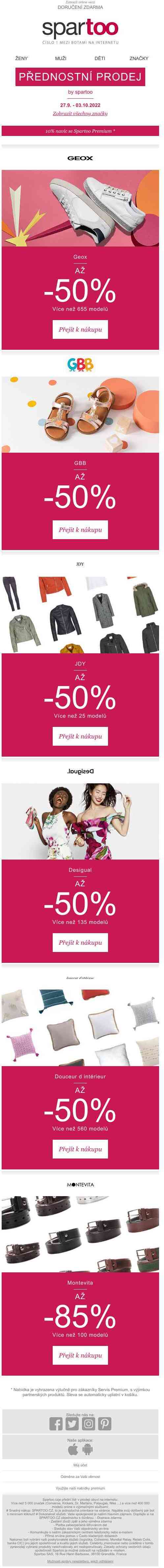 Akce tohoto týdne je tady! Až -50% Geox, GBB, JDY, Desigual, Douceur d intérieur a Montevita s doručením zdarma