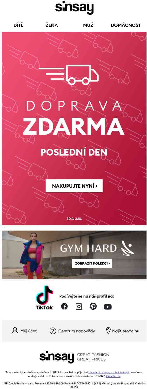 ❗ Poslední den Dopravy Zdarma ❗