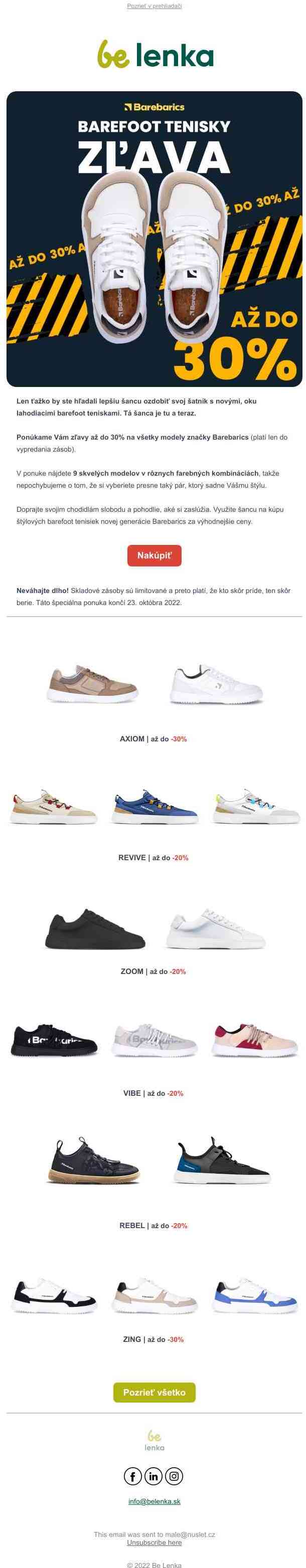 👟👣 Nepremeškajte zľavy až do 30% na naše teniskové barefooty