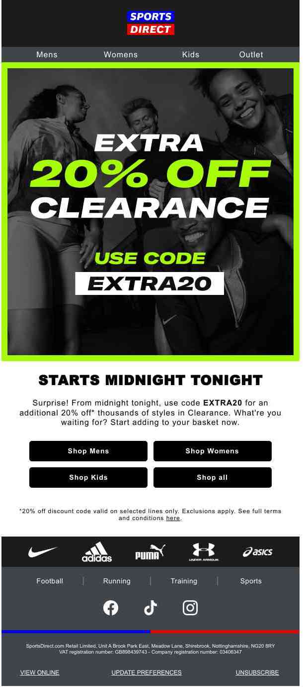 EXTRA 20% OFF Clearance starts midnight! ⏰