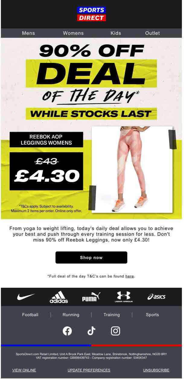 90% OFF SAVING: £4.30 Reebok Leggings 🙌