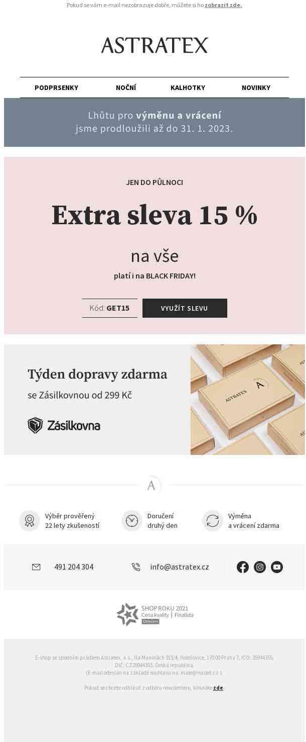 Extra −15 % nejen na Black Friday a doprava zdarma.