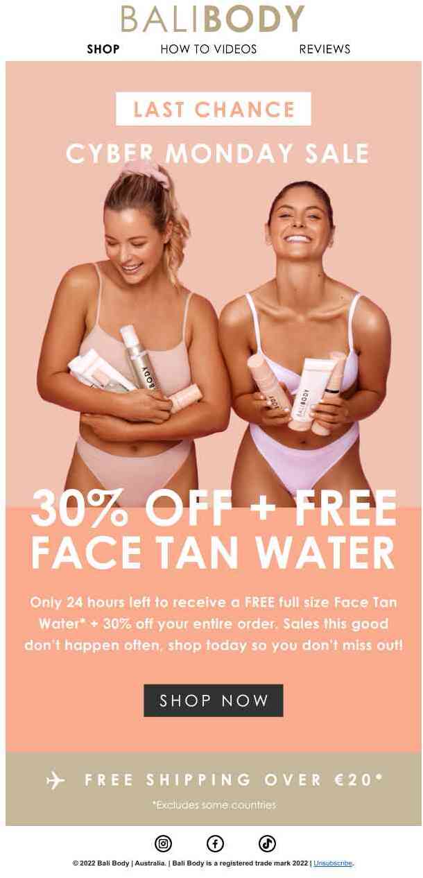 Final hours: 30% OFF + FREE FACE TAN 😱