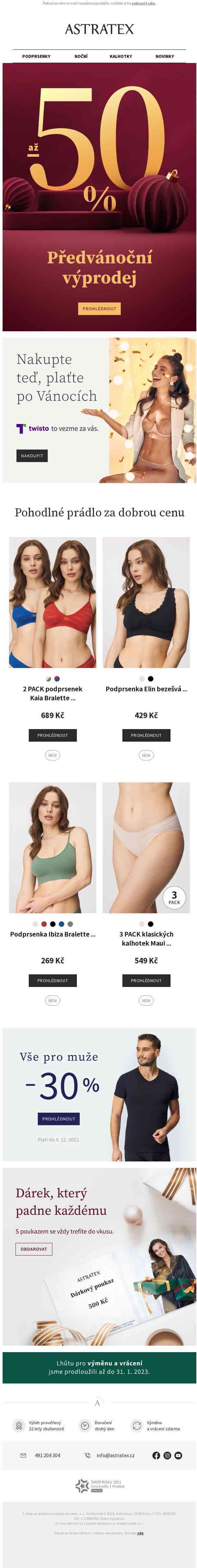 Nakupte dárky až o 50 % levněji v předvánočním výprodeji.