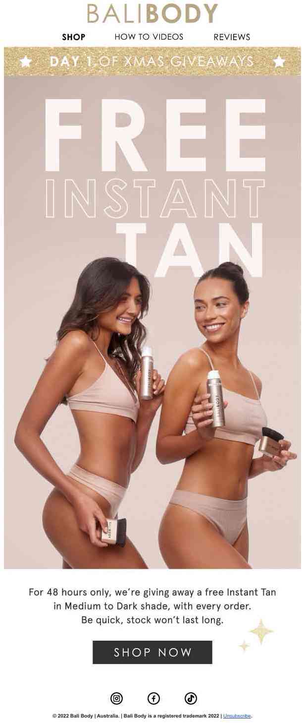 FREE INSTANT TAN WITH EVERY ORDER 🎄