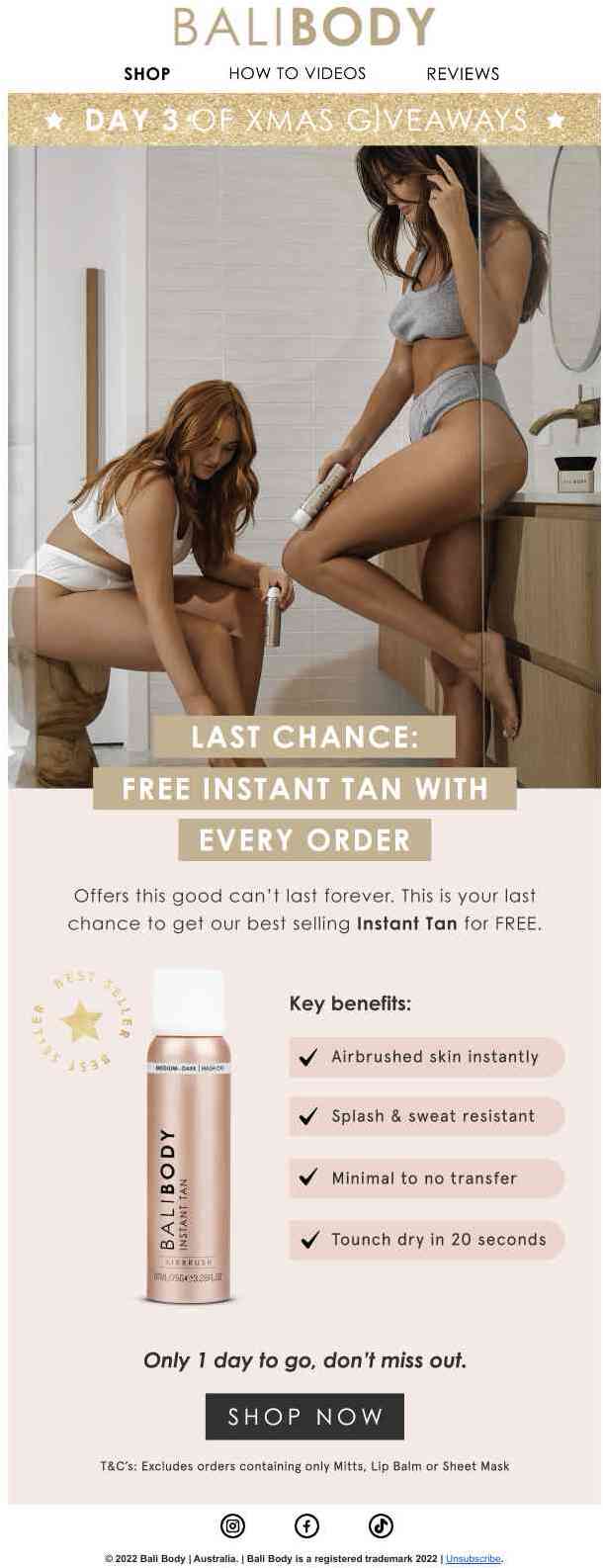 Last chance: Free Instant Tan ⏱