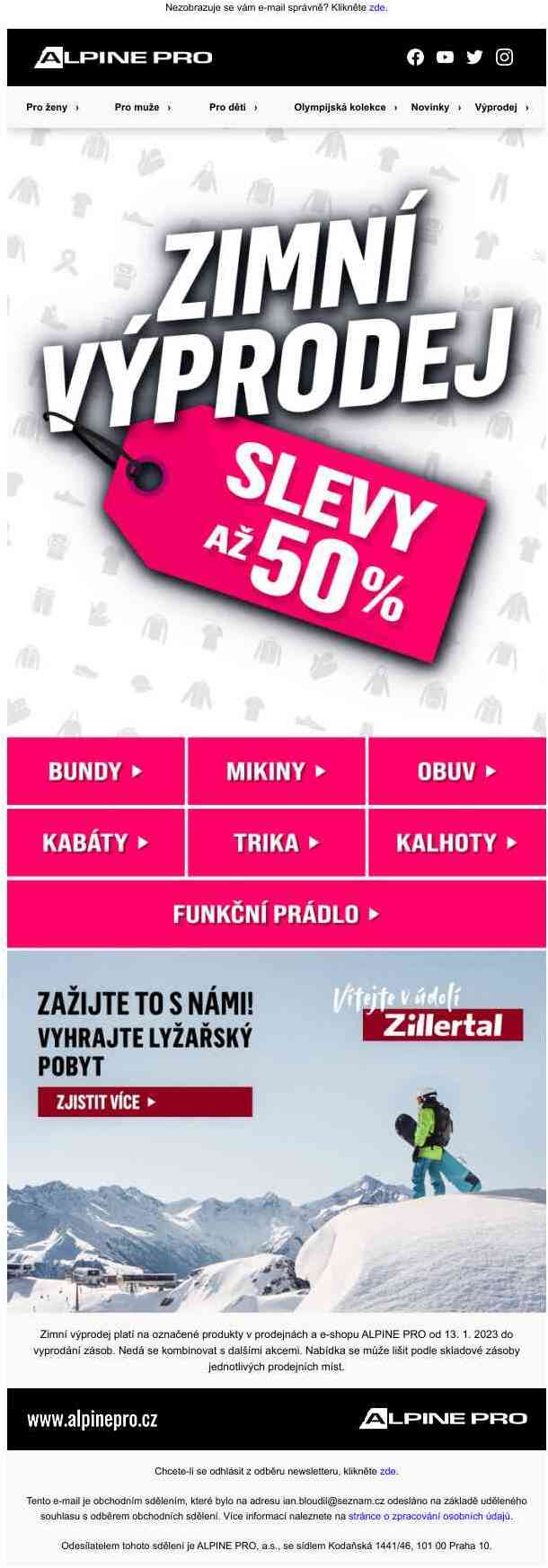 Slevy nyní až 50 % Zimní výprodej v ALPINE PRO