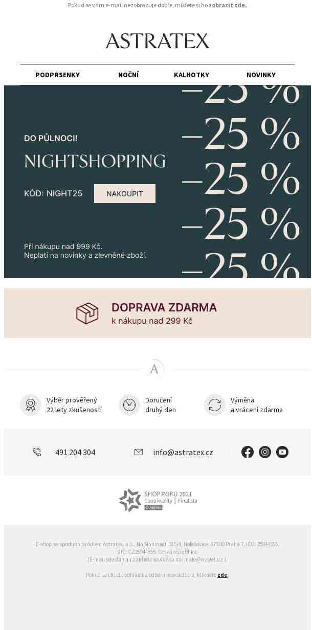 Do půlnoci NIGHTSHOPPING sleva 25 % a doprava zdarma.