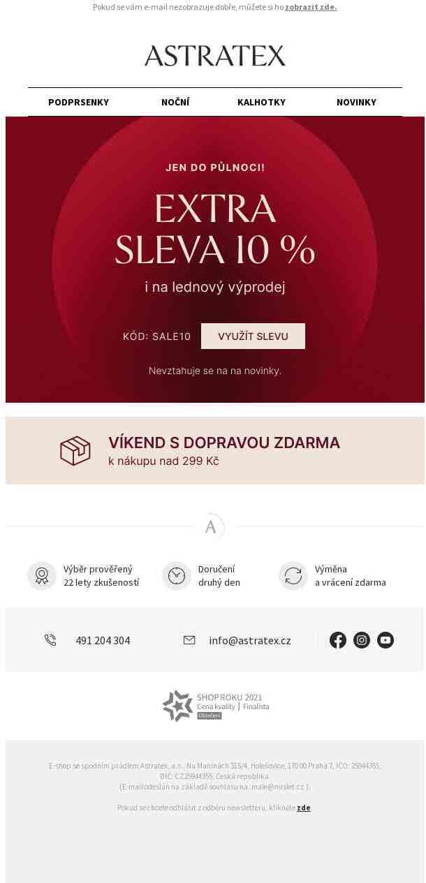 Extra −10 % i na zlevněné a doprava zdarma platí do půlnoci!