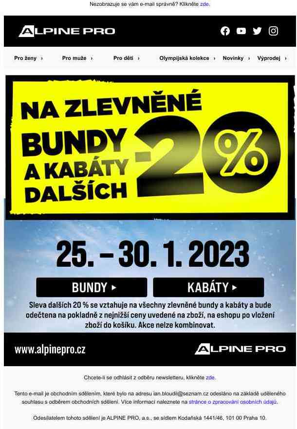 Nepropásněte 20% SLEVU na zlevněné bundy a kabáty