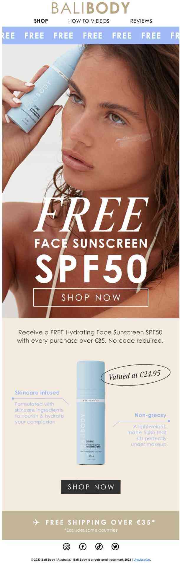 FREE FACE SUNSCREEN 💦