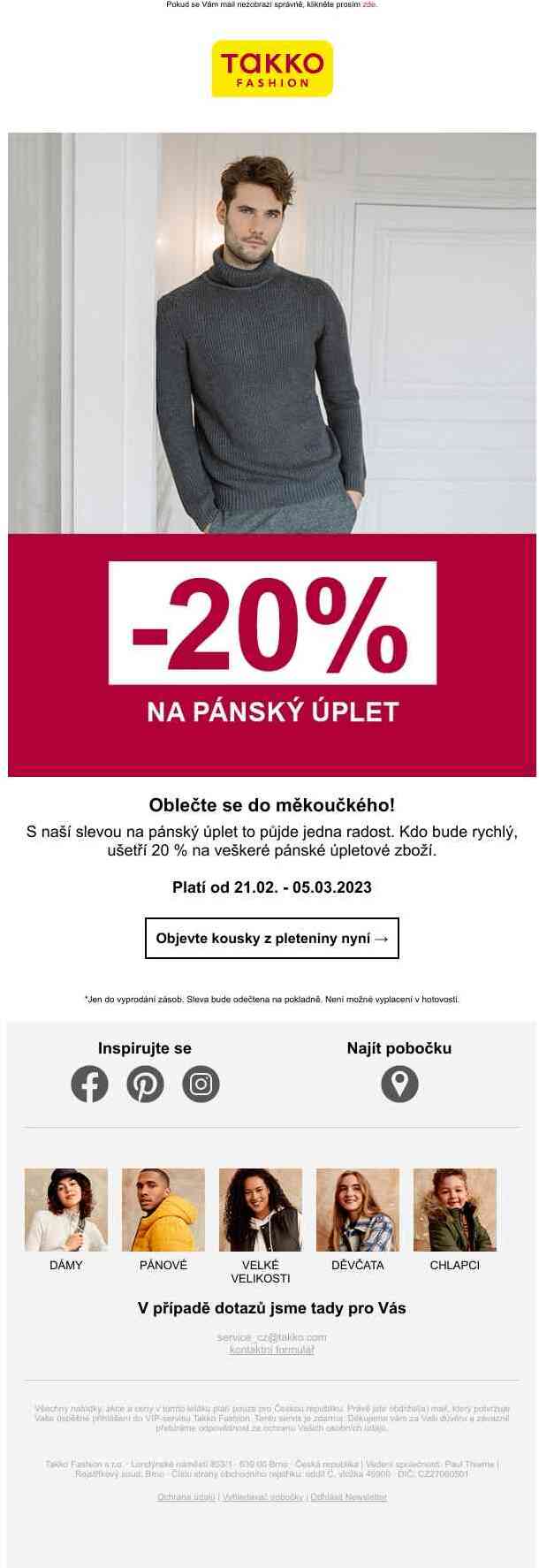 Právě teď: ušetřete 20 % na pánské úpletové zboží!