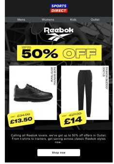 Just in: Up to 50% off Reebok