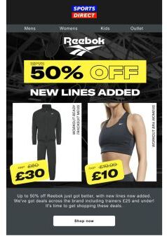 YAY! Up to 50% off Reebok